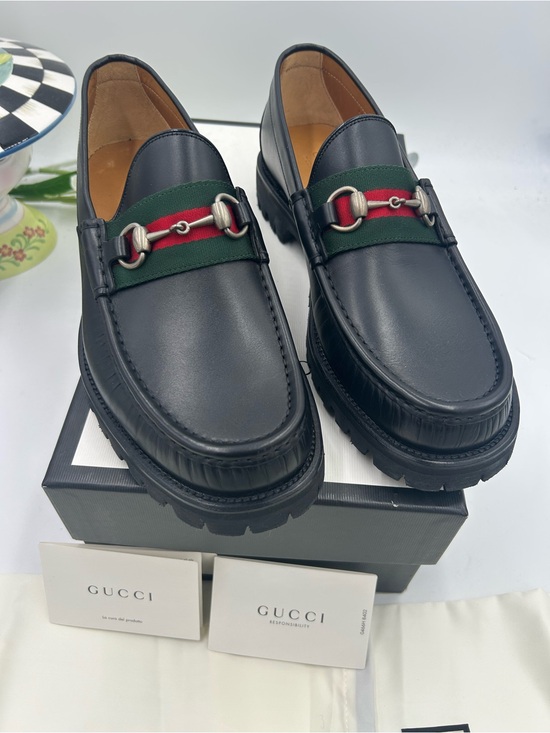 Gucci Other - Men's Gucci lug sole web stripe horse bit loafers size 9 fits 9.5 US made Italy